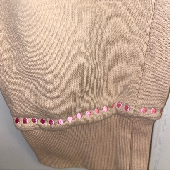 Hand Stitched by Halee Ann Tan Sweatpant Joggers Orange Embroidered Side Detail - Picture 3 of 8